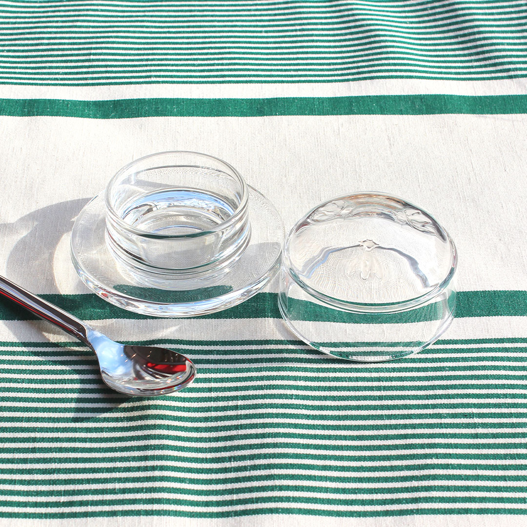 Beurrier en verre rond motif abeilles la rochère