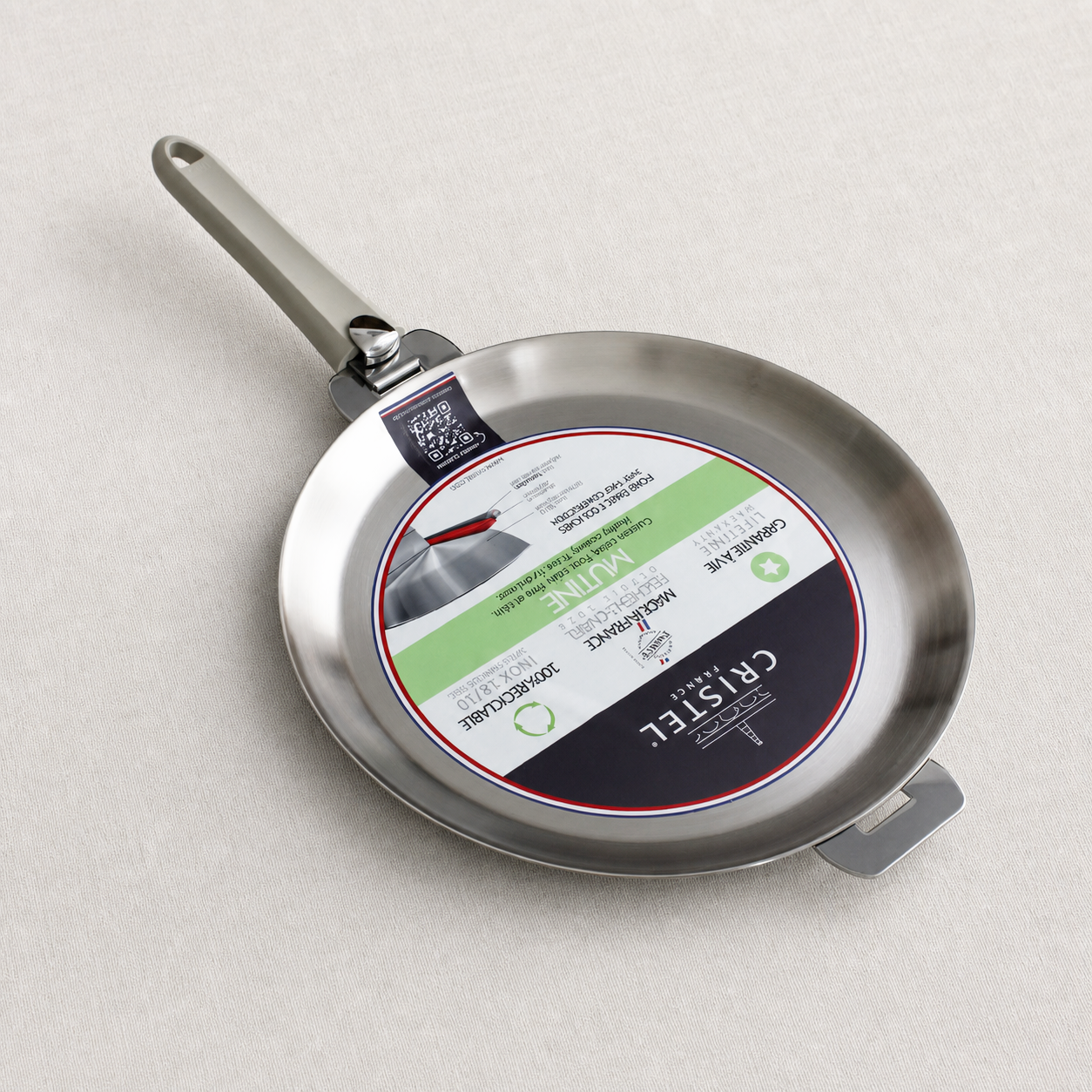 Crêpière en inox 18/10 manche amovible
