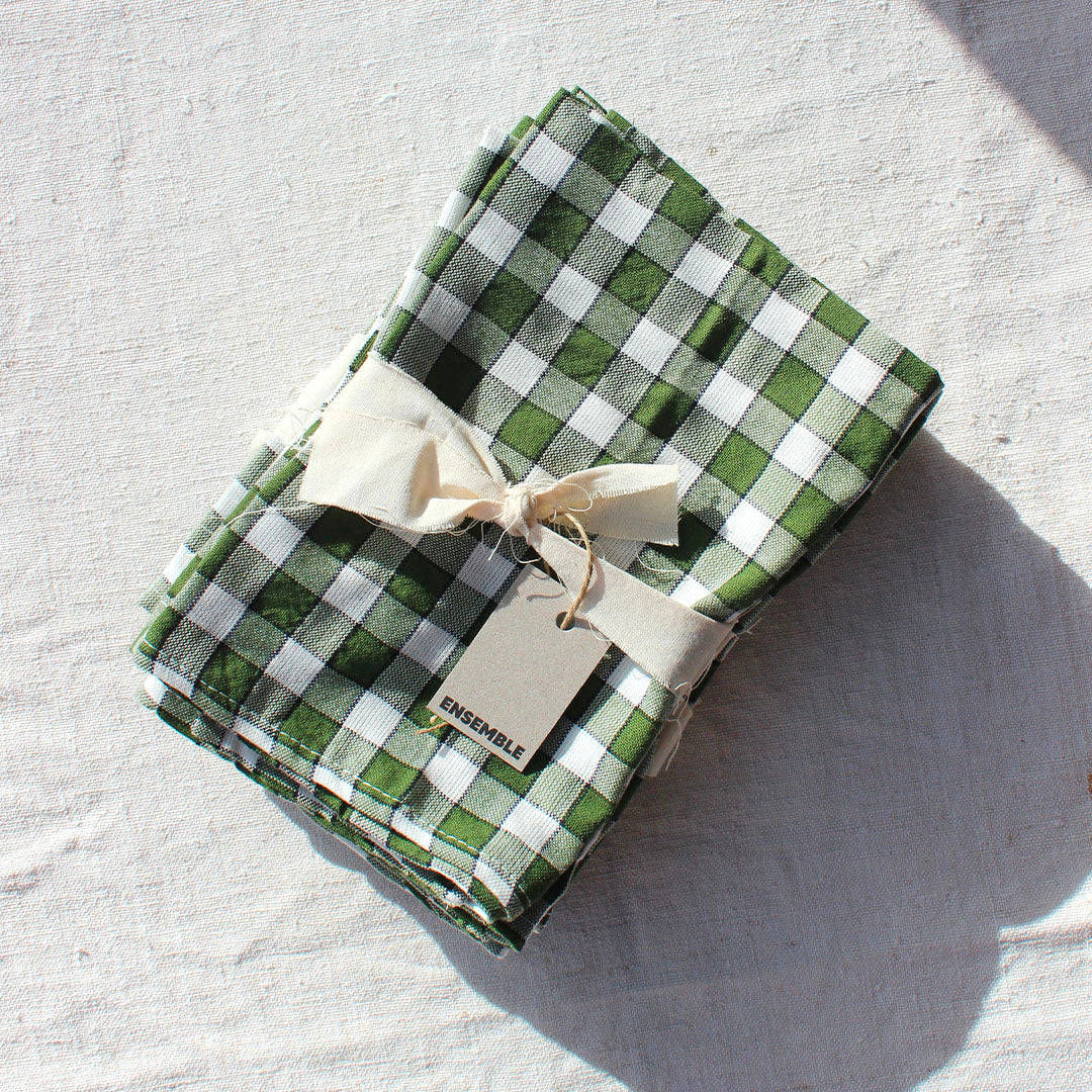 Duo de serviettes de table à carreaux upcyclées verte