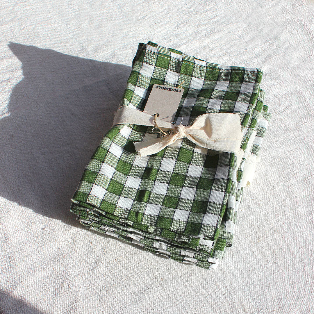 Duo de serviettes de table à carreaux upcyclées verte