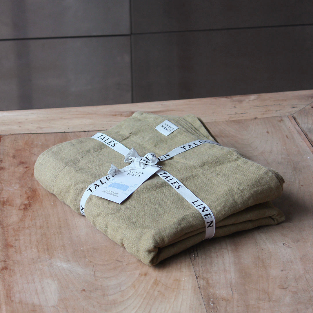 Grande nappe en lin vert olive
