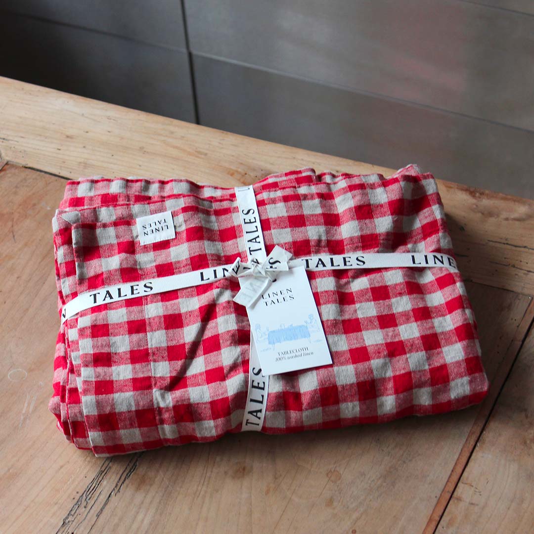 Grande nappe en lin à carreaux