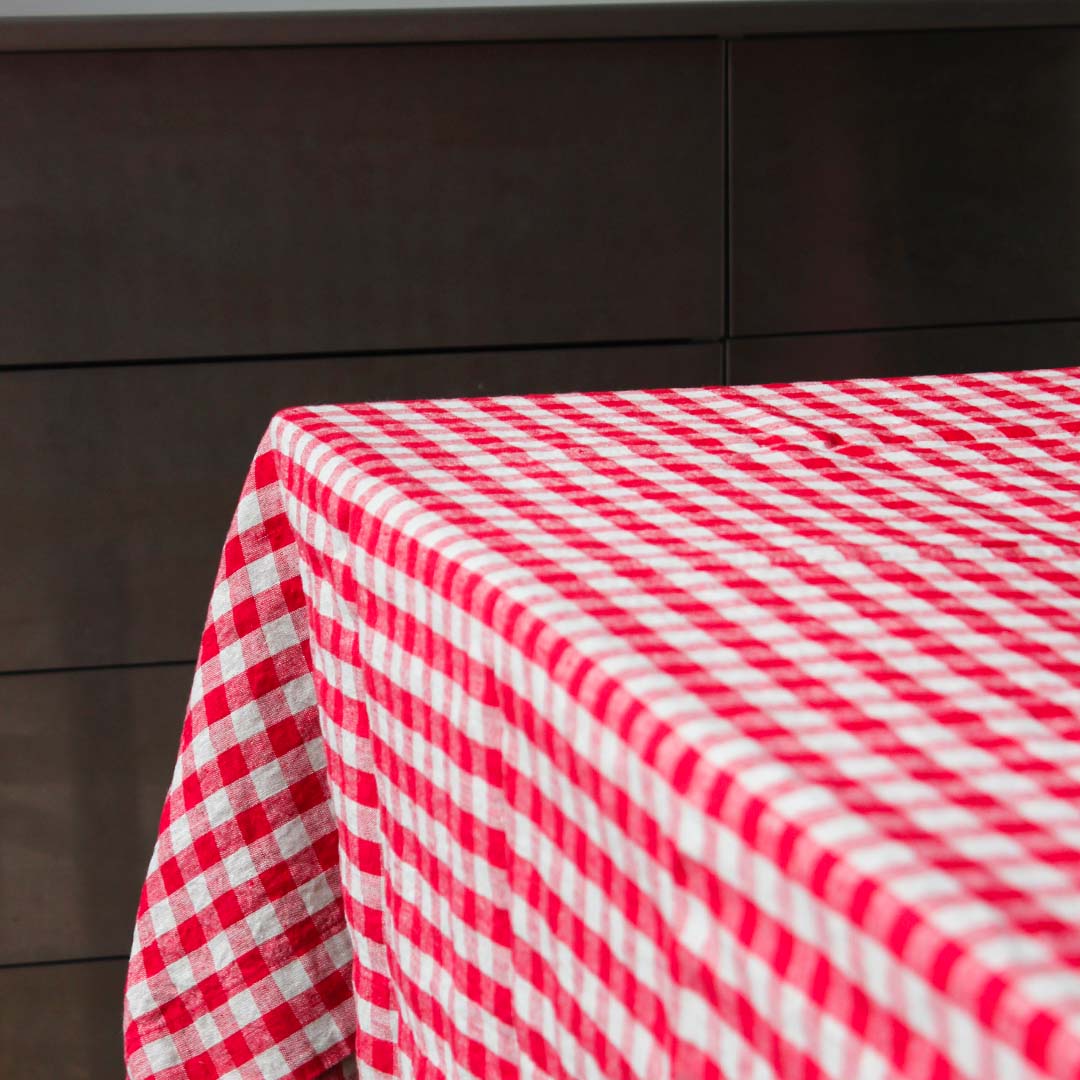 Grande nappe en lin à carreaux