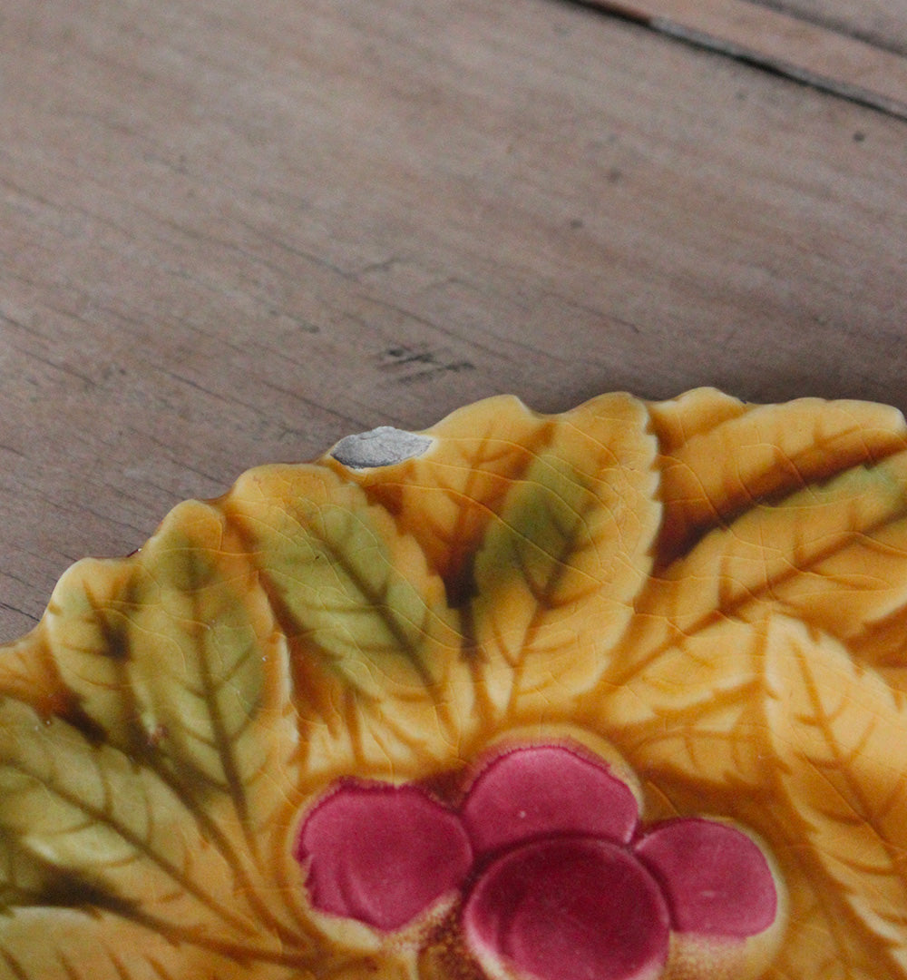 12 assiettes en barbotine au décor de fruits vintage