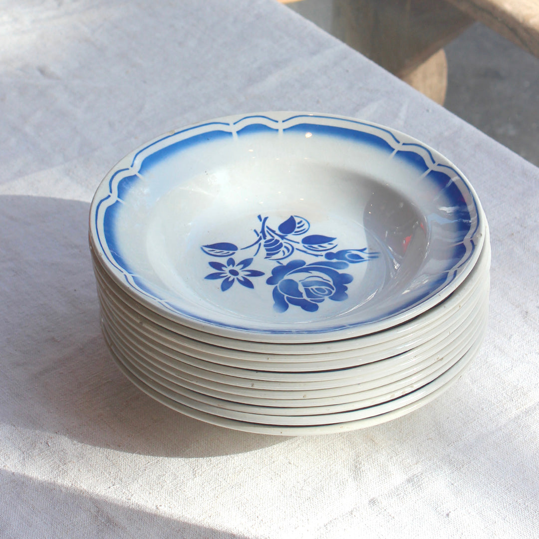 Assiettes au décor fleuri bleu outremer