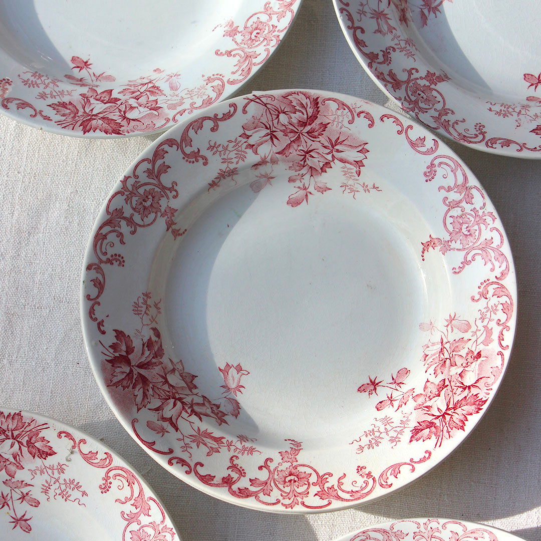 10 assiettes creuses en terre de fer rose