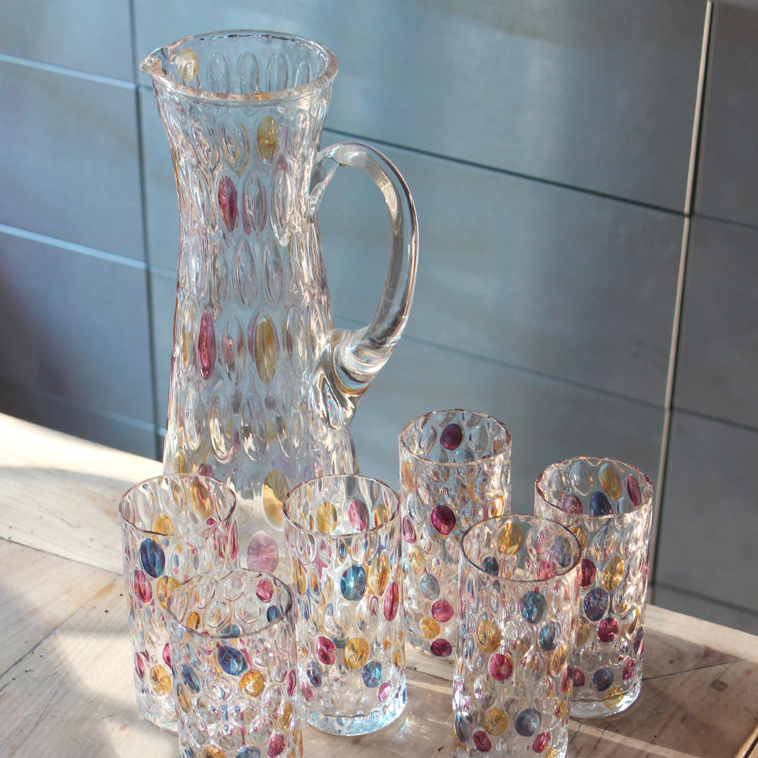 Grande carafe et ses six verres vintage