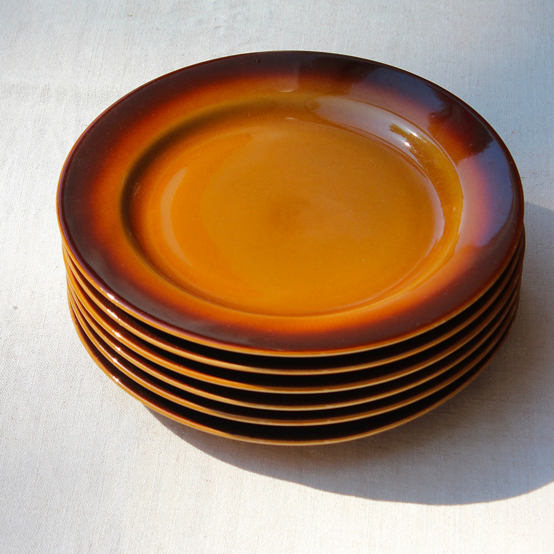 6 assiettes brunes années 70