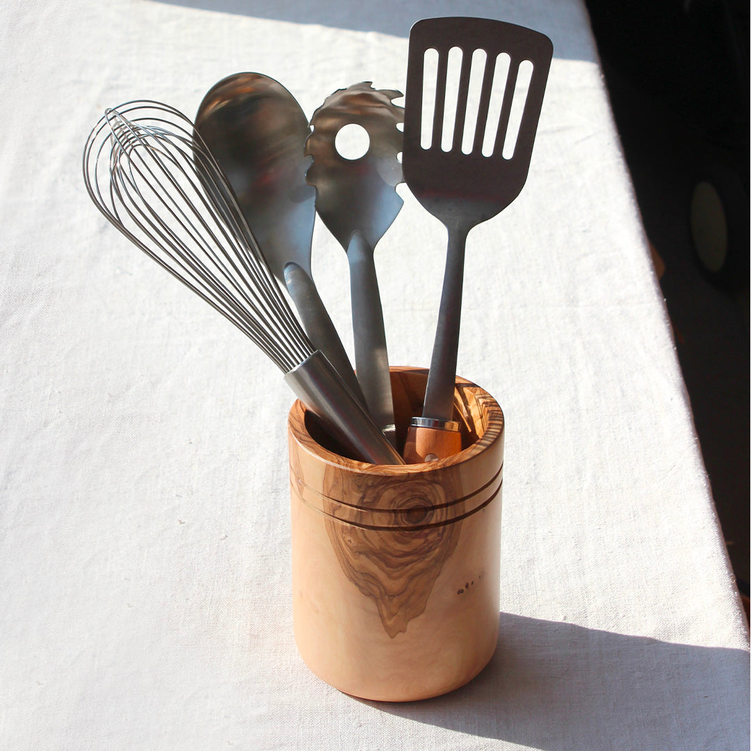 Pot à ustensiles en bois d'olivier