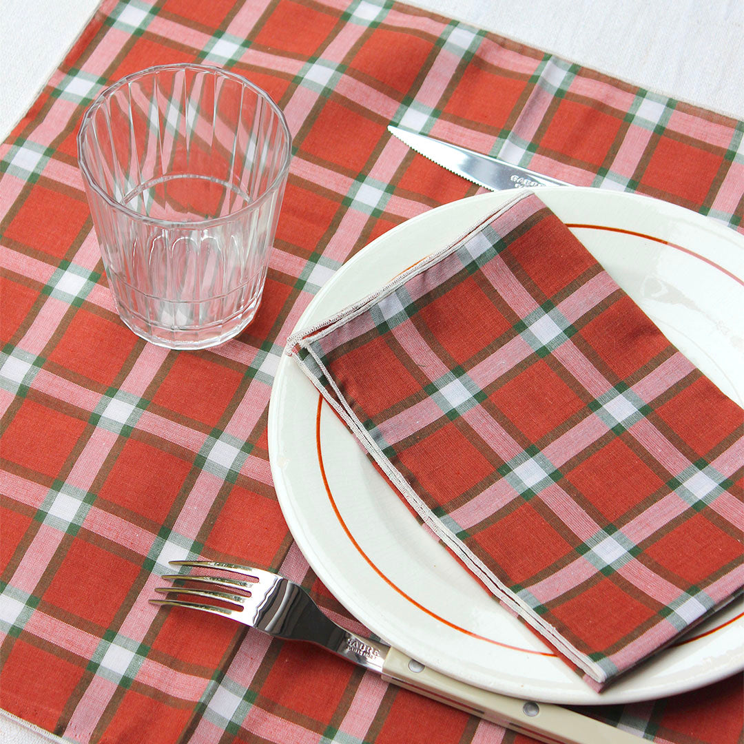 4 serviettes tartan brique