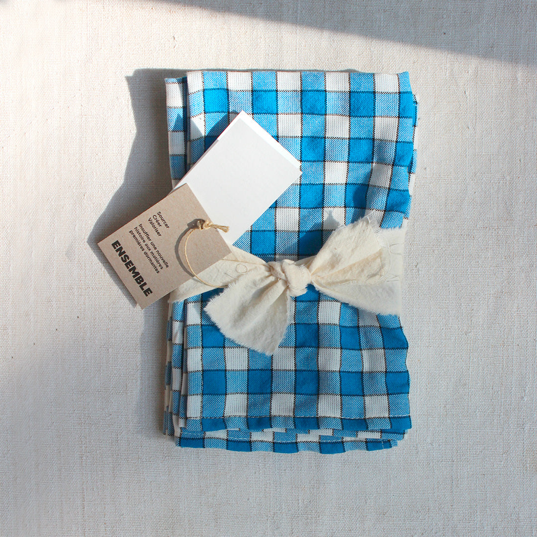 Duo de serviettes de table à carreaux upcyclées