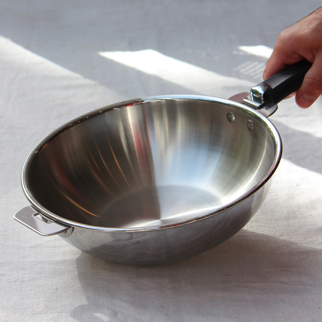 Wok en inox avec poignée amovible Cristel