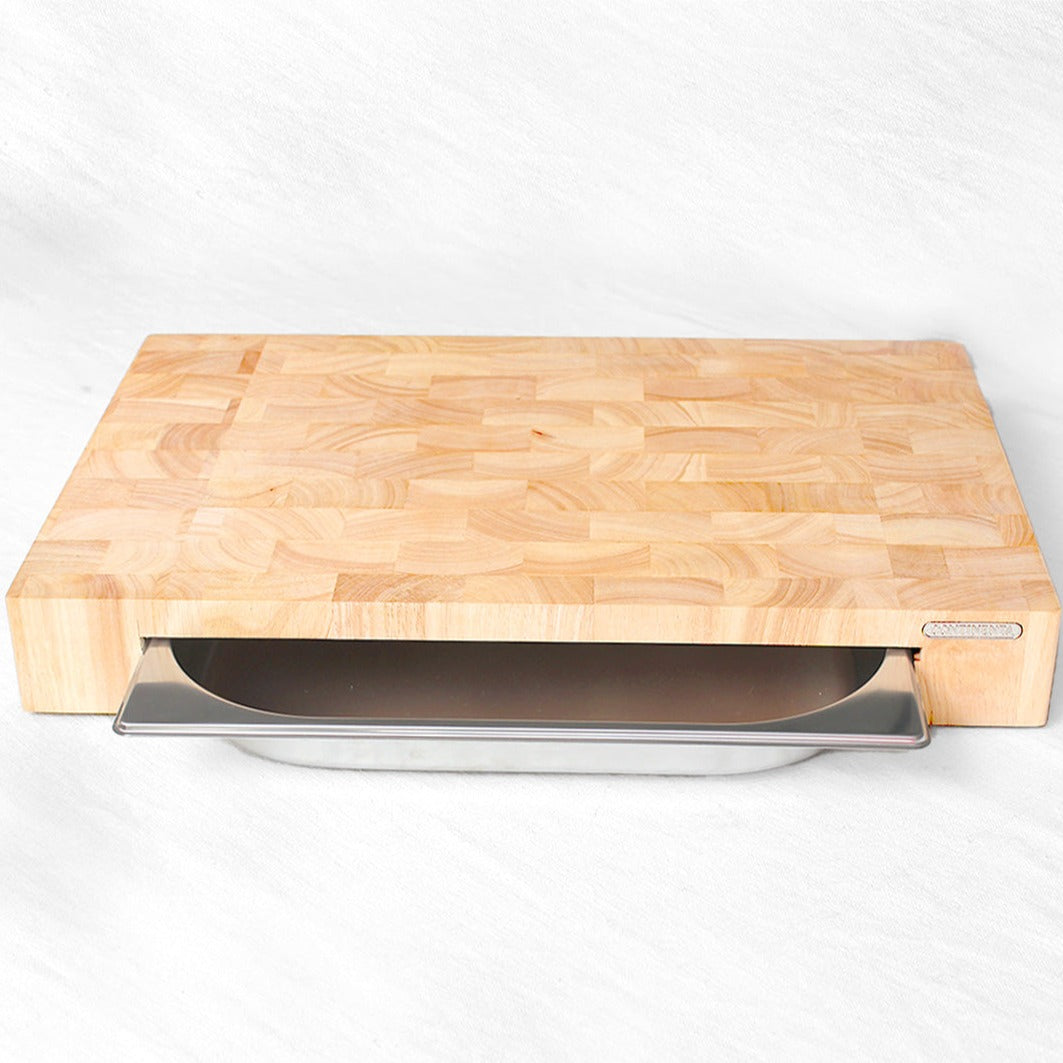 Billot en bois d'hévéa avec réceptacle inox