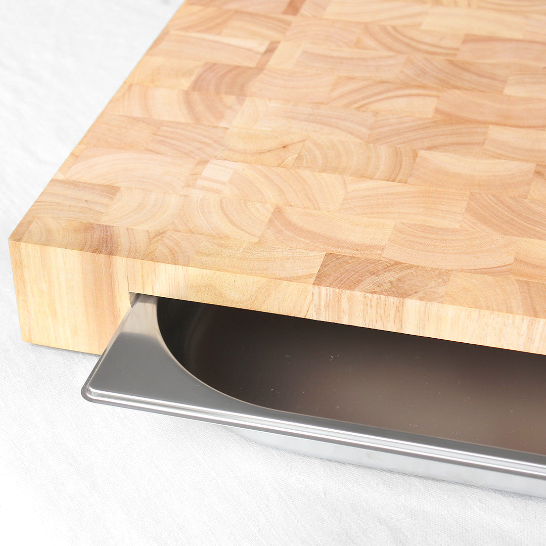 Billot en bois d'hévéa avec réceptacle inox