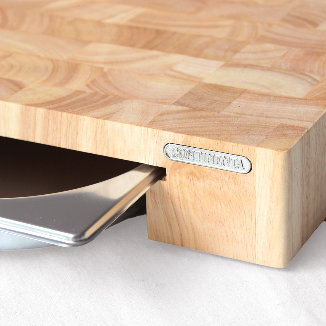 Billot en bois d'hévéa avec réceptacle inox