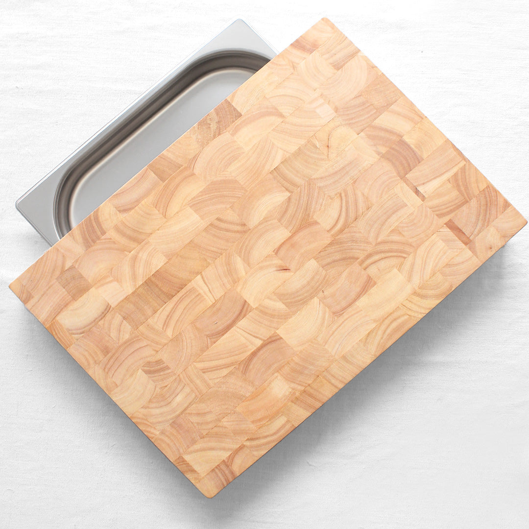 Billot en bois d'hévéa avec réceptacle inox