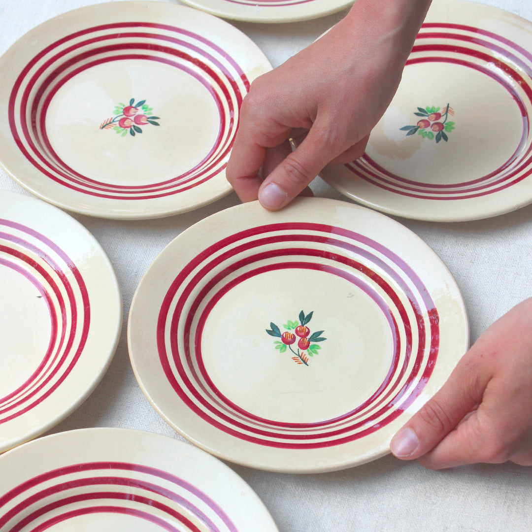 6 assiettes à dessert fleuries années 60