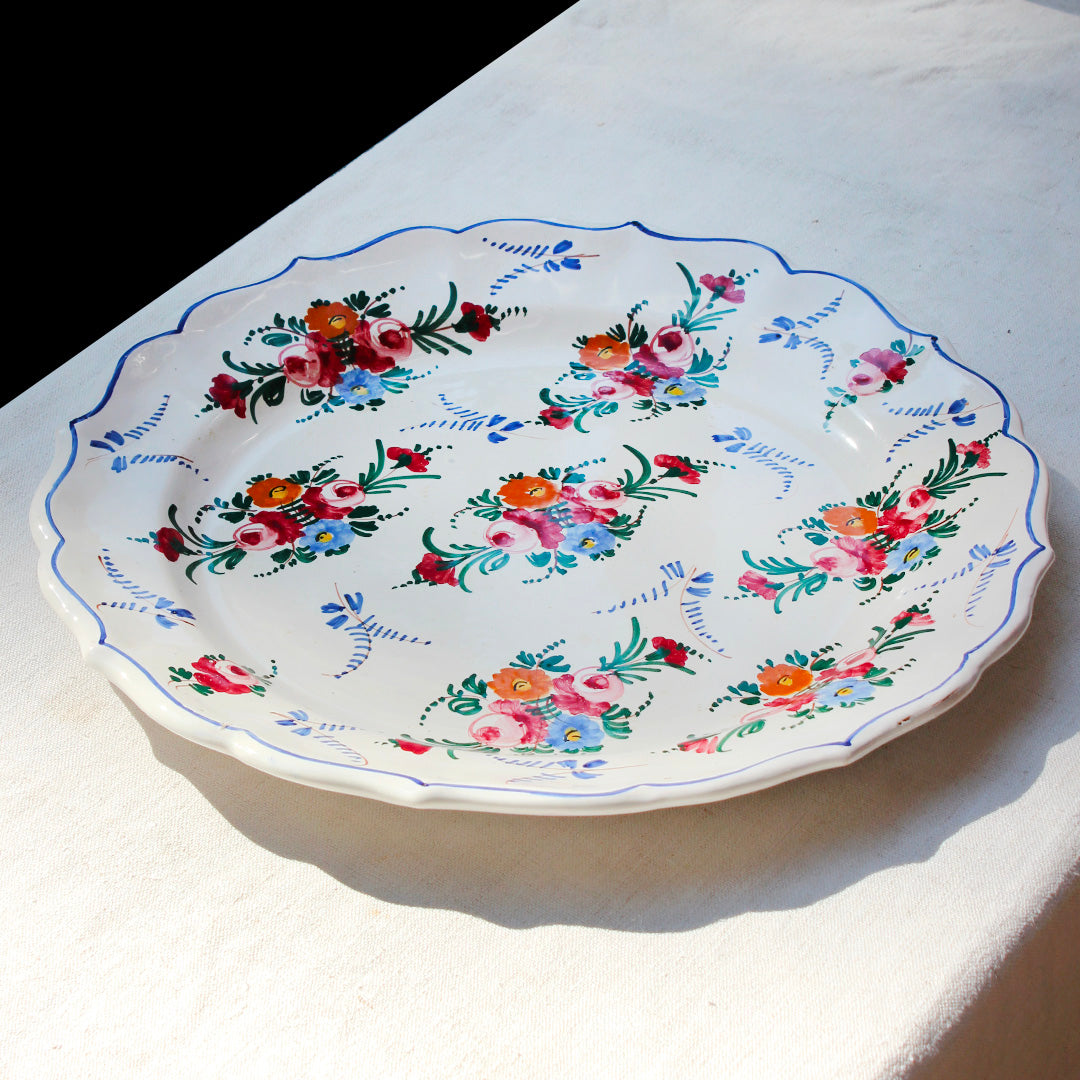Grand plat de service fleuri  vintage