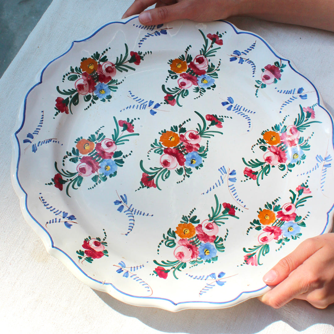 Grand plat de service fleuri  vintage