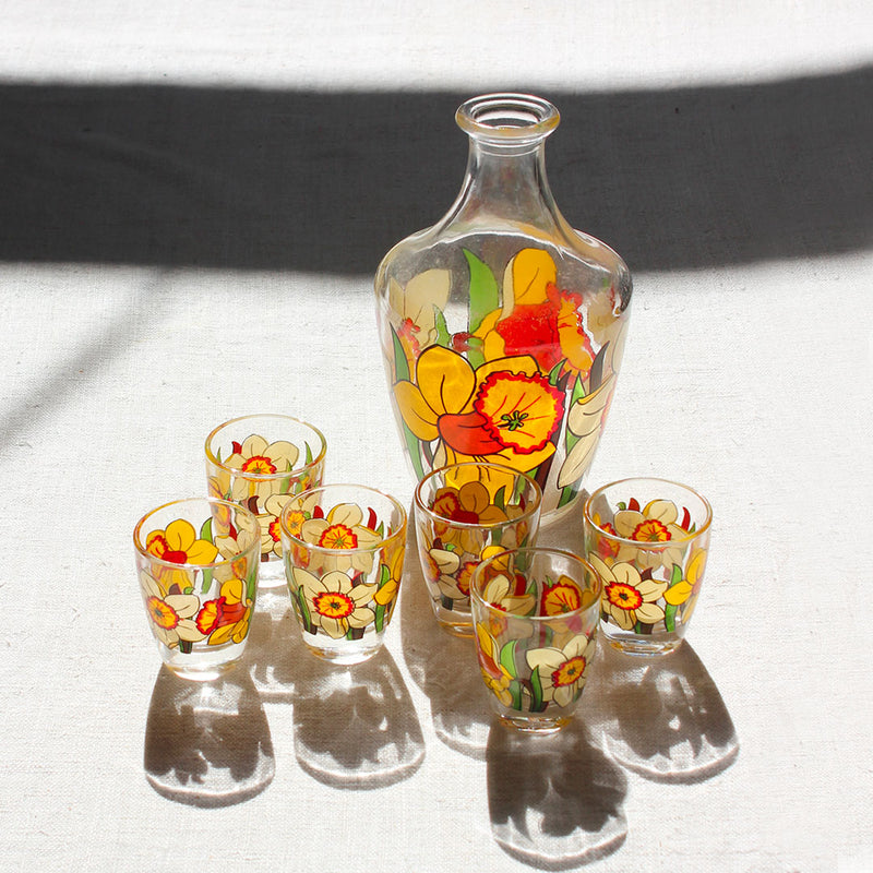 Service à liqueur aux fleurs jaunes