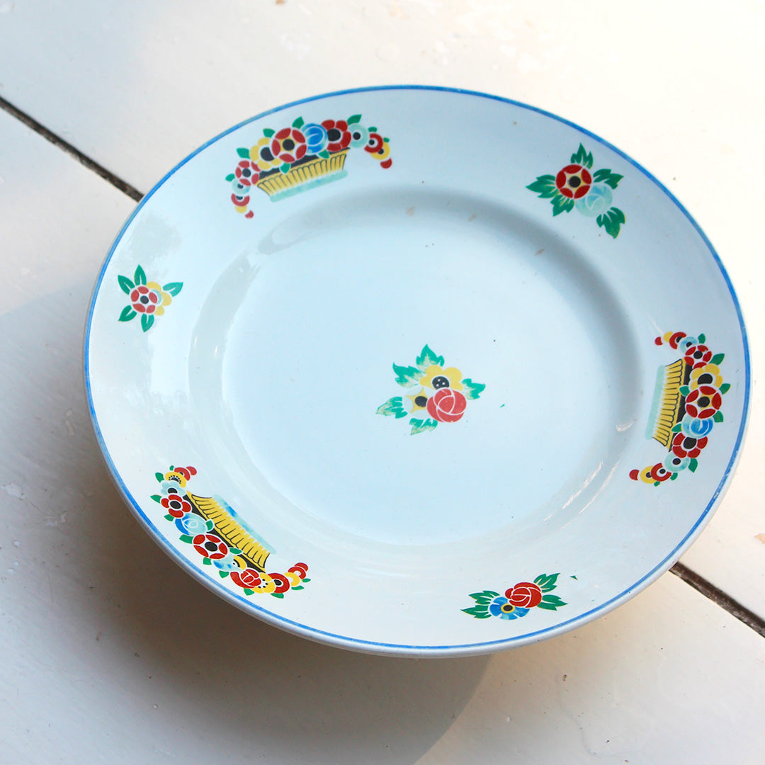 Compotier fleuri au liseré bleu