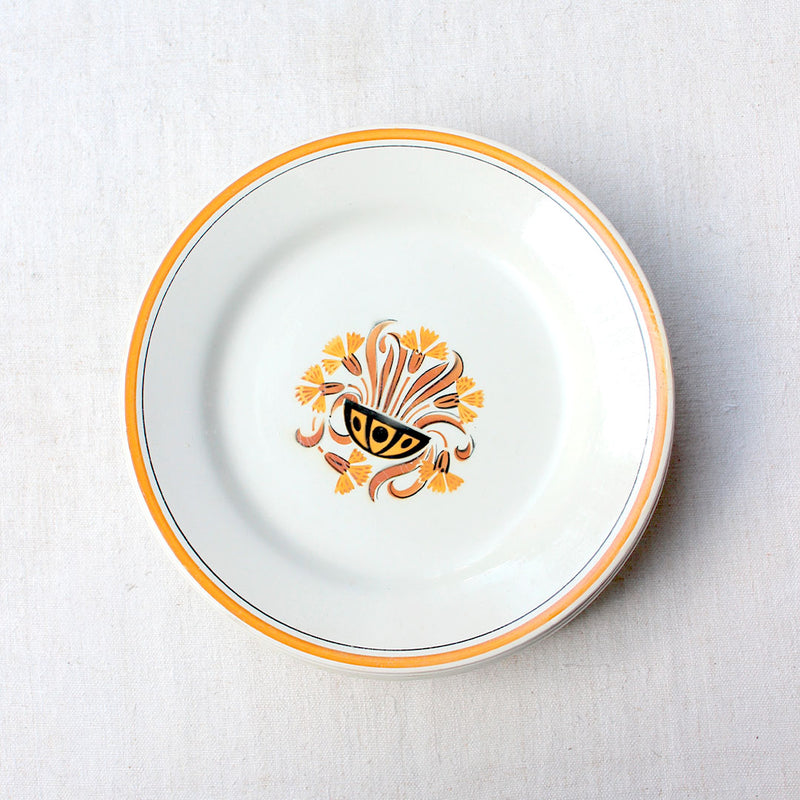 10 assiettes plates anciennes au décor ocre art déco