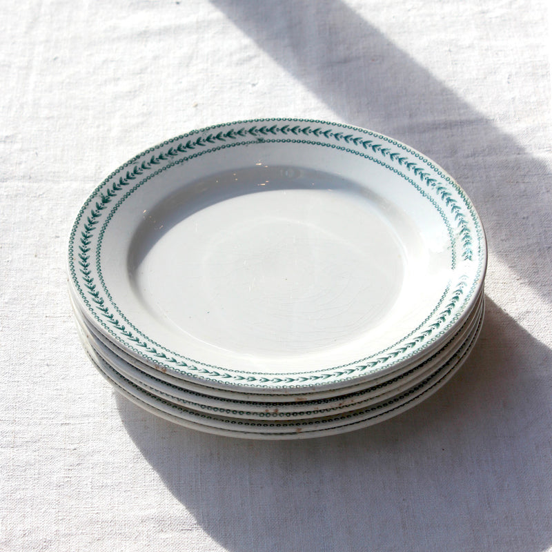 6 assiettes en terre de fer aux lauriers