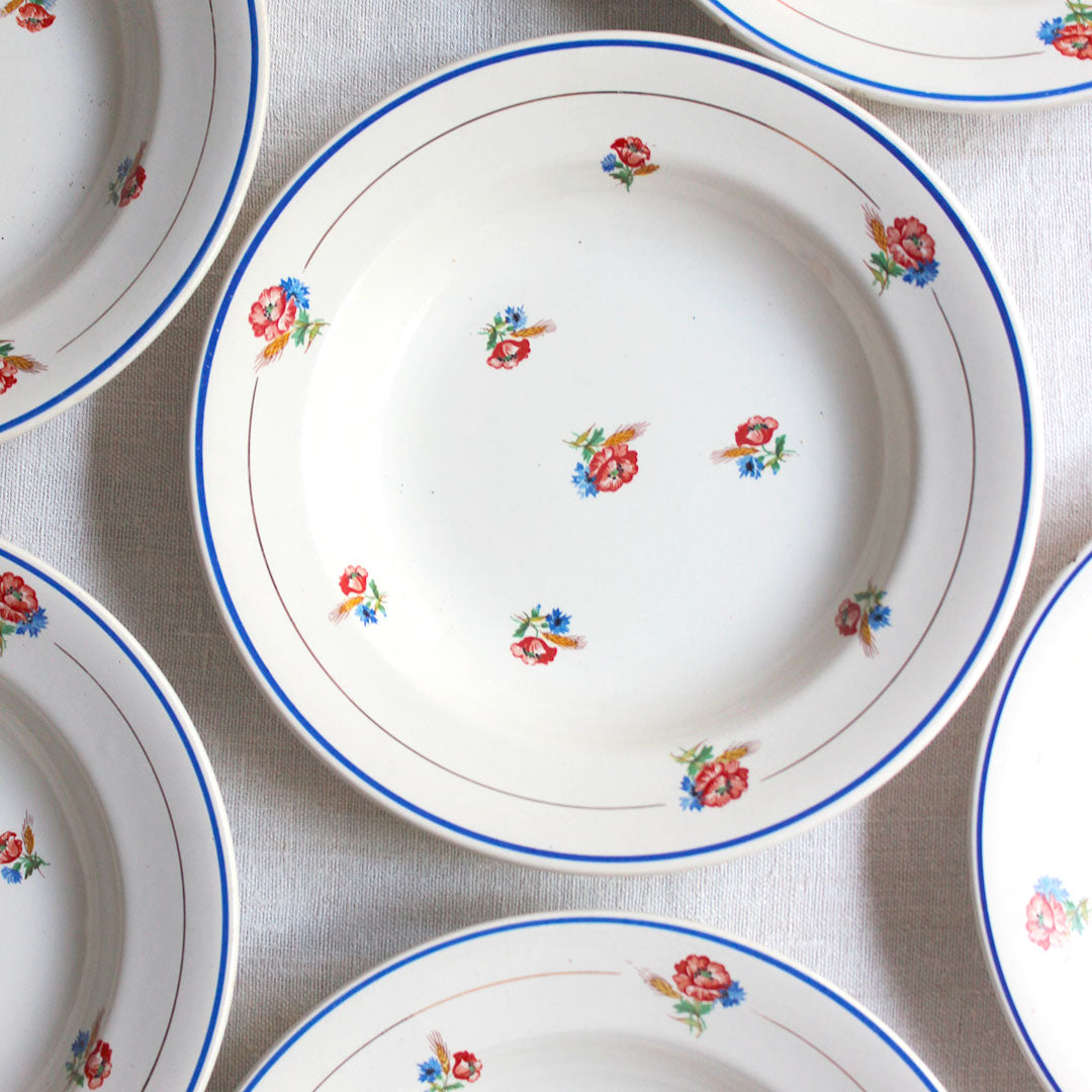 9 assiettes creuses motif coquelicot