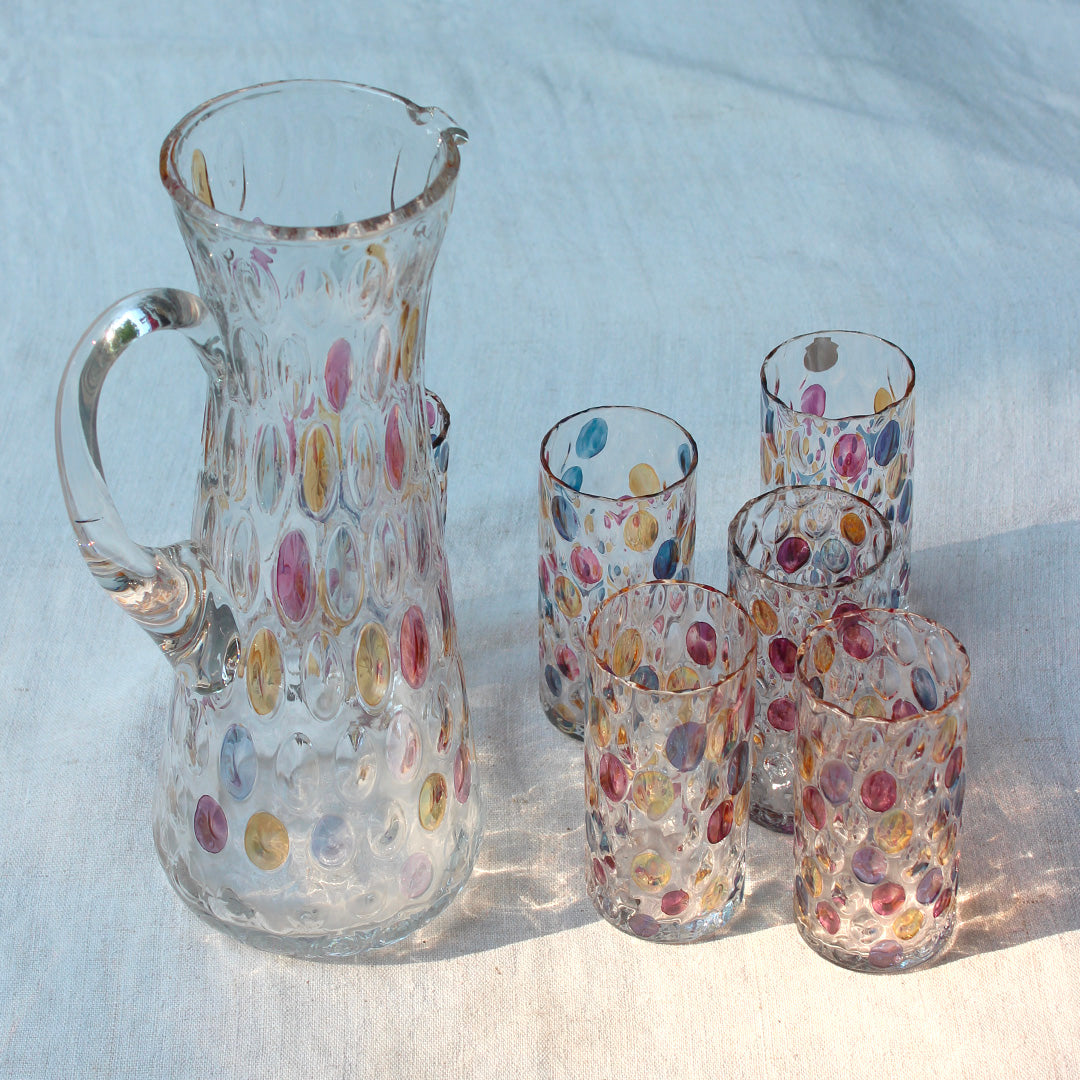 Grande carafe et ses six verres vintage