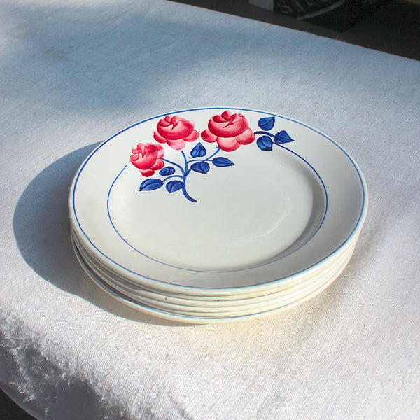 6 assiettes à dessert au décor à la rose