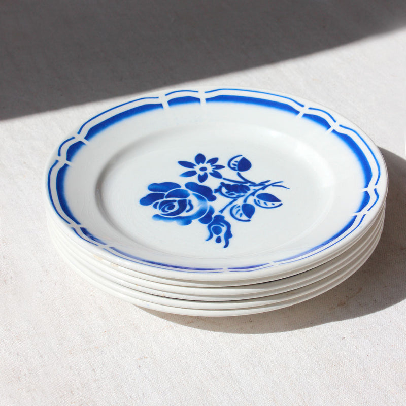 Assiettes aux fleurs bleues peintes à l'aérographe