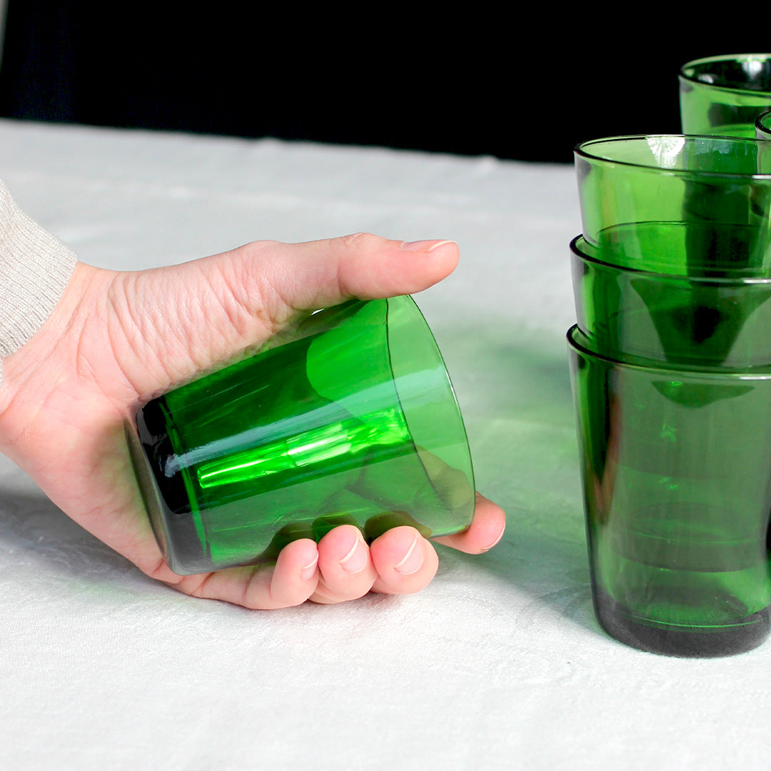 14 verres gobelets vert bouteille