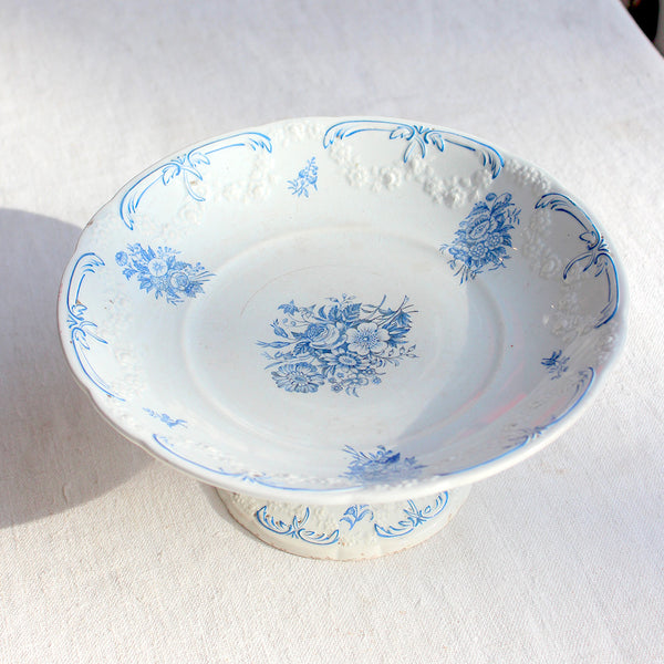 Compotier ancien aux fleurs bleues