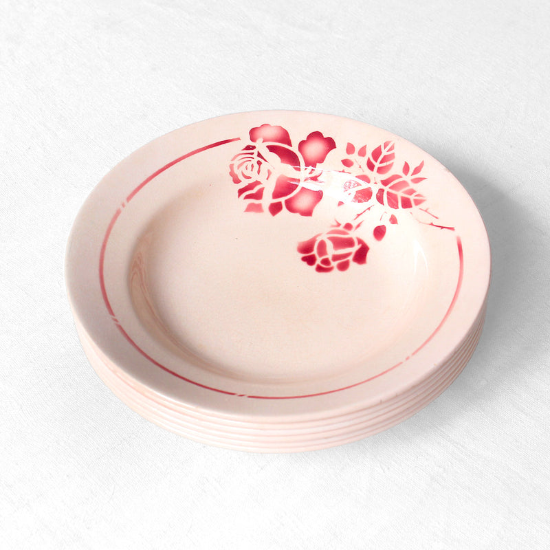 6 assiettes creuses aux fleurs roses