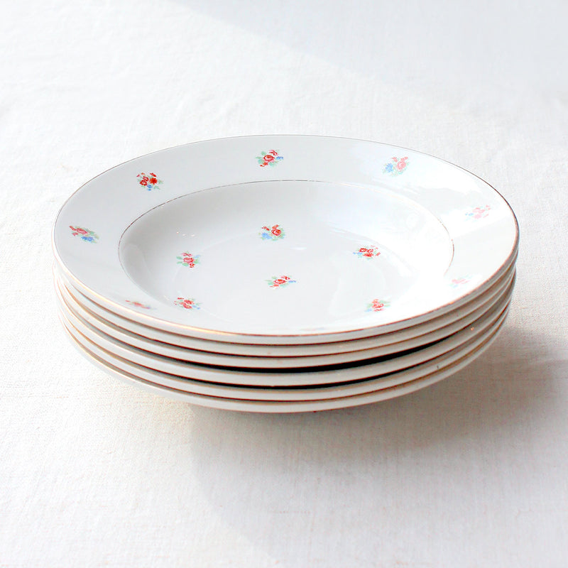 6 assiettes creuses en porcelaine fleurie