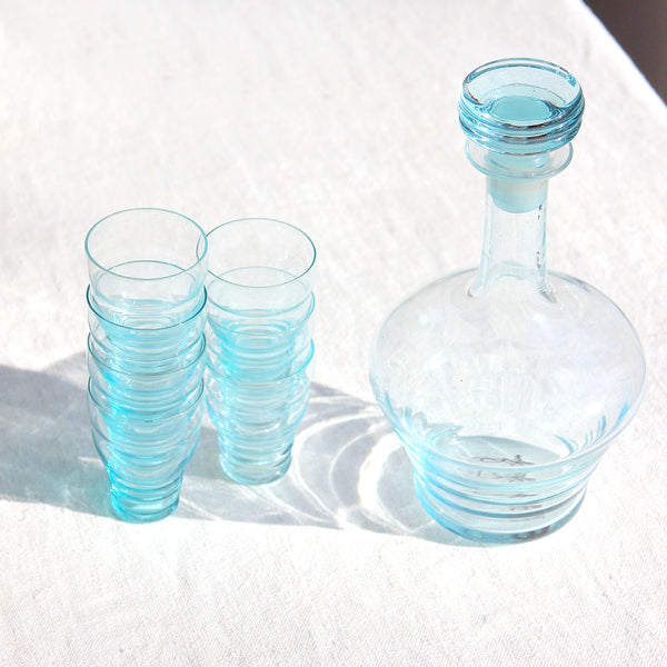 Carafe turquoise et ses 6 verres à liqueur