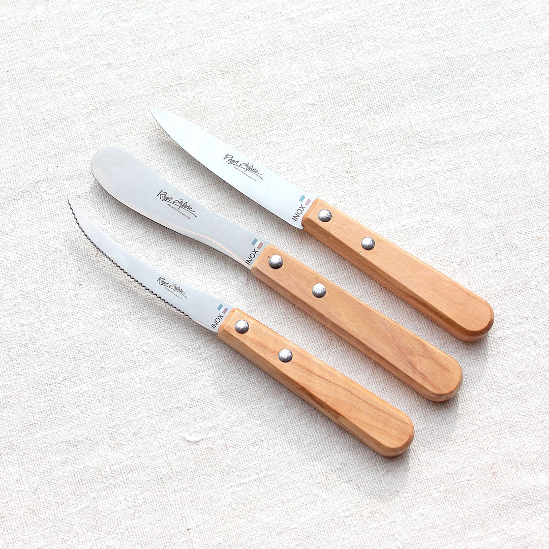 Trio de petits couteaux à tout faire manche en olivier lame inox